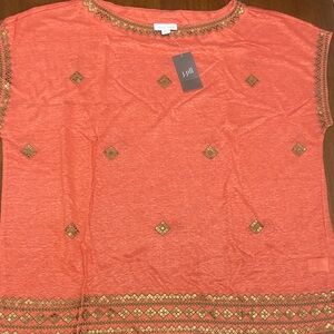 J. Jill Coral Embellished Short Sleeve Top